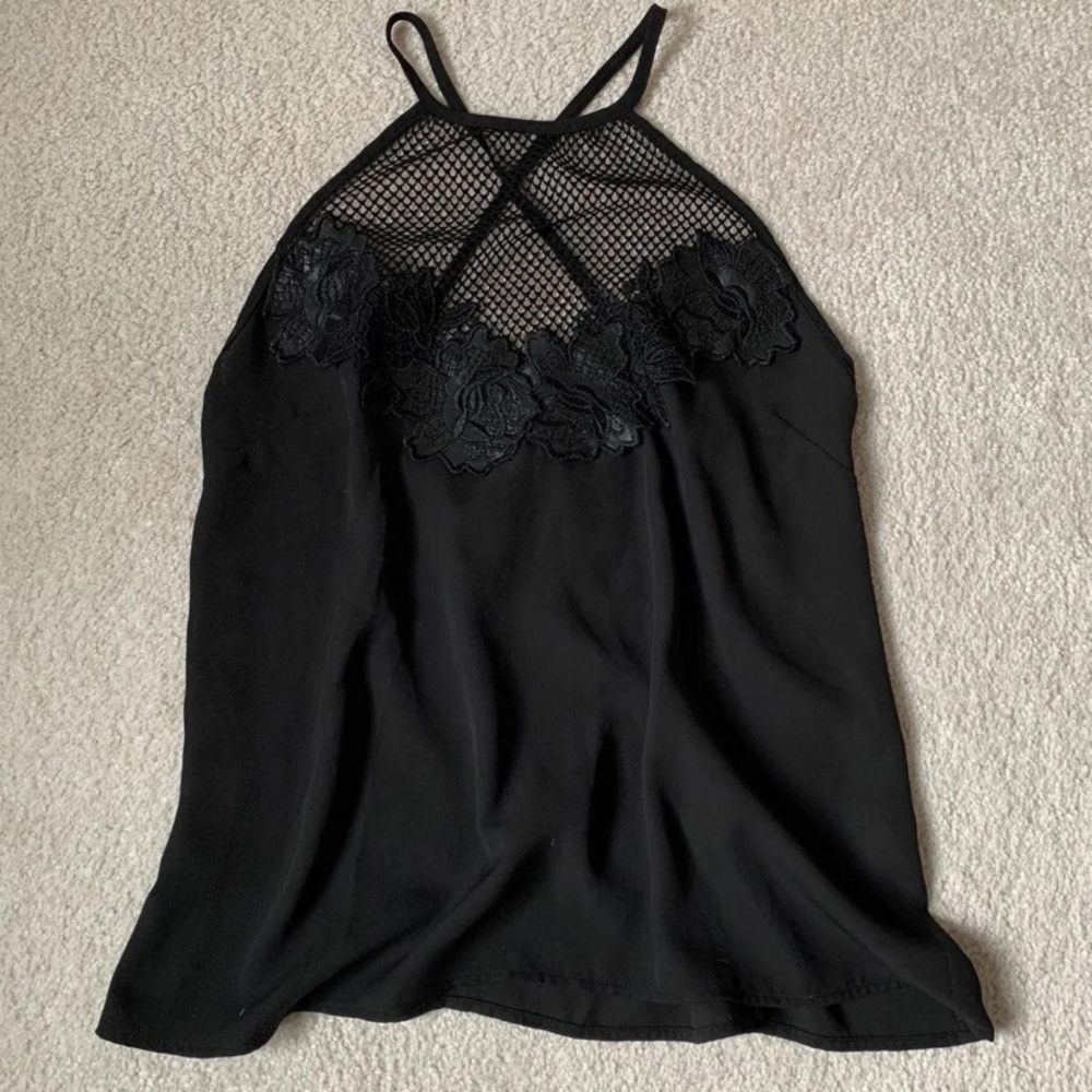 Tank top with faux leather appliqués